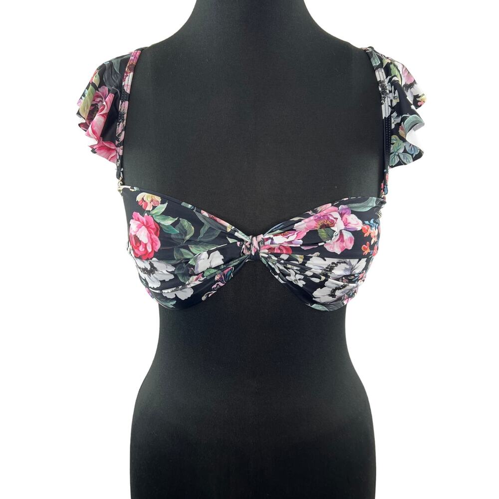 YUMI KIM Black Bra Floral Stretch Ruffle Sleeve Square Neck Size X-Small XS NEW